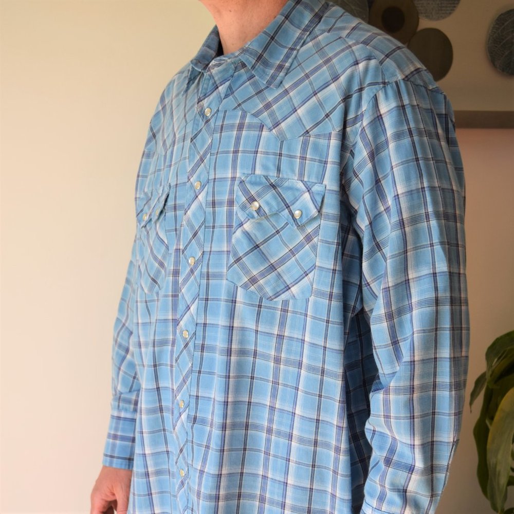 Wrangler medium blue snap front Western style shirt 2XL - Picture 3 of 6